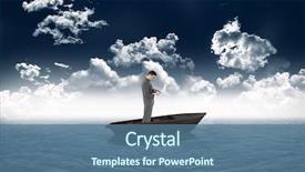  Presentation with sailboat - Amazing PPT theme having composite image of standing businessman typing on his laptop in a sailboat in open sea backdrop and a ocean colored foreground