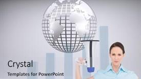  Presentation with classy - Slide set consisting of composite image of stern classy businesswoman holding megaphone while posing background and a lemonade colored foreground