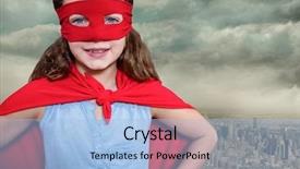  Presentation with super girl - Cool new PPT theme with composite image of super girl backdrop and a light blue colored foreground
