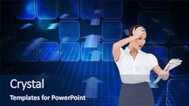  Presentation with classy - PPT theme having composite image of surprised classy businesswoman holding newspaper while posing background and a navy blue colored foreground