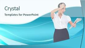  Presentation with classy - Slides with composite image of surprised classy businesswoman holding newspaper while posing background and a cool aqua colored foreground