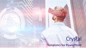  Presentation with virtual reality environments - Beautiful presentation design featuring composite image of technology interface backdrop and a sky blue colored foreground