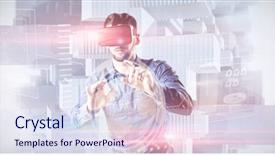  Presentation with virtual reality - Presentation theme with composite image of technology interface background and a sky blue colored foreground