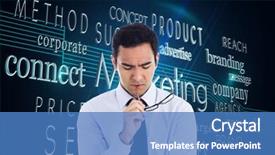  Presentation with thinking - PPT theme enhanced with composite-image-of-thinking-businessman and a teal colored foreground