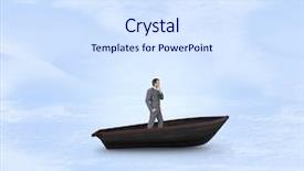  Presentation with stuck - Theme consisting of composite image of thinking businessman in a sailboat stuck in ice background and a sky blue colored foreground