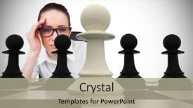  Presentation with chessboard - Beautiful slides featuring composite image of thinking businesswoman with chessboard backdrop and a mint green colored foreground