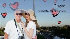  Presentation with eiffel tower - Presentation design consisting of composite image of tourist couple standing against digitally generated eiffel tower and hearts background and a light blue colored foreground