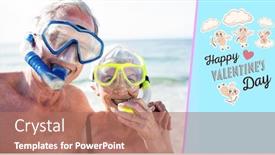  Presentation with scuba diving - Beautiful PPT layouts featuring composite image of valentines text and happy senior couple scuba diving backdrop and a coral colored foreground