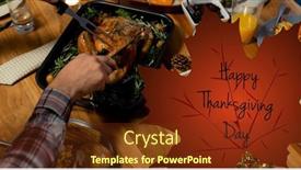  Presentation with thanksgiving dinner - PPT theme with composite-image-of-woman-having background and a tawny brown colored foreground