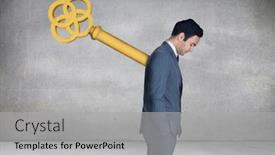  Presentation with wound - PPT theme consisting of composite image of wound up businessman with hands in pockets against grey room background and a light gray colored foreground