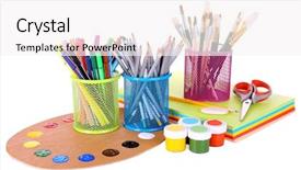  Presentation with tools - Slide set consisting of ellipse - composition of various creative tools background and a white colored foreground