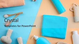  Presentation with accessories - Cool new PPT theme with composition with towels and bath accessories on color background backdrop and a light blue colored foreground