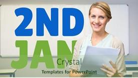  Presentation with composite - Presentation theme having composite-of-2nd-jan-text background and a mint green colored foreground