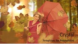  Presentation with blowing leaves - Slide set having composite of autumn leaves blowing background and a red colored foreground
