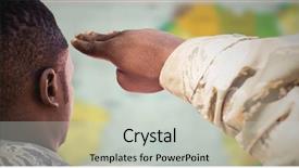 Presentation with patriotic saluting - Presentation enhanced with soldier saluting against blurry map background and a light gray colored foreground