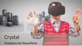  Presentation with virtual reality - Amazing slide set having composite of boy against grey backdrop and a light gray colored foreground