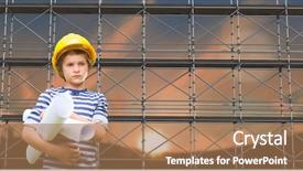  Presentation with scaffolding - Presentation theme with composite of boy with blueprints background and a coral colored foreground