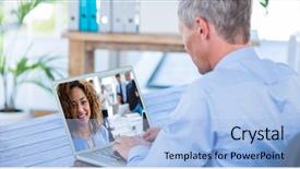  Presentation with video conference - Slide set featuring composite of businessman having video background and a light blue colored foreground