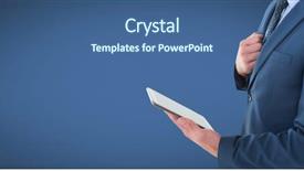  Presentation with hands holding black tablet - Presentation having digital composite of businessman holding tablet background and a ocean colored foreground