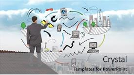  Presentation with house roof and roofing business - Beautiful slide set featuring composite of businessman on house backdrop and a light gray colored foreground