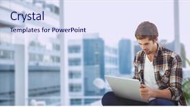  Presentation with composite - Beautiful presentation theme featuring composite of businessman using lap backdrop and a sky blue colored foreground