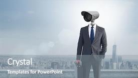  Presentation with cctv - Beautiful presentation theme featuring composite of businessman with cctv backdrop and a gray colored foreground