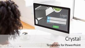  Presentation with computer vision abstract digital eye - Slides with composite of businesswoman using log background and a light gray colored foreground