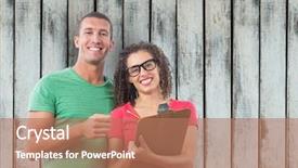  Presentation with animation - Presentation design featuring composite of casual business people background and a coral colored foreground