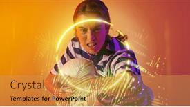  Presentation with female sport - Presentation theme having composite-of-caucaisna-female-player background and a yellow colored foreground