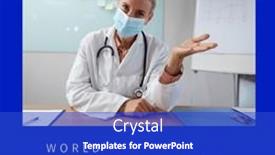  Presentation with medical desk - Presentation theme with composite-of-caucasian-female-doctor background and a cobalt blue colored foreground