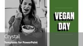  Presentation with vegan food - Presentation theme having composite-of-caucasian-mid-adult background and a dark gray colored foreground