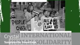  Presentation with poverty development - Presentation design featuring composite-of-children-protesting background and a gray colored foreground