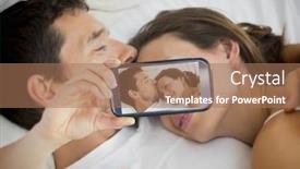  Presentation with selfie - Cool new presentation theme with composite of couple taking selfie on smartphone backdrop and a coral colored foreground