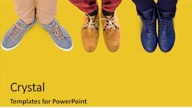  Presentation with shoes - Beautiful PPT theme featuring composite of feet and shoe backdrop and a  colored foreground