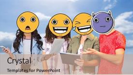  Presentation with digital technologies - Beautiful presentation theme featuring composite of friends with emoji backdrop and a coral colored foreground