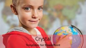  Presentation with globe - Beautiful theme featuring composite of girl with globe backdrop and a red colored foreground