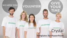  Presentation with community service happy volunteer group - Colorful slides enhanced with composite of group of volunteers backdrop and a lemonade colored foreground