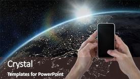  Presentation with hand holding earth - PPT theme enhanced with composite of hand holding phone background and a tawny brown colored foreground