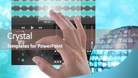  Presentation with music production - Theme enhanced with composite of hand touching sound background and a violet colored foreground