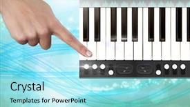  Presentation with music production - Cool new PPT layouts with digitally generated laser background - digital composite of hand touching backdrop and a arctic colored foreground