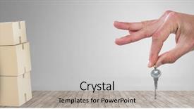  Presentation with hand touching finger digital - Theme having composite of hand with key background and a light gray colored foreground