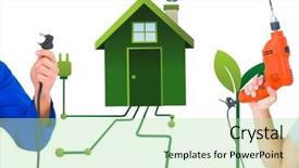  Presentation with green plug - Amazing PPT theme having composite of hand with plug backdrop and a mint green colored foreground