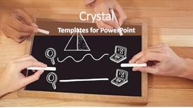  Presentation with education on computer black hands - Slide deck with composite of hands drawing computer background and a coral colored foreground