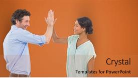  Presentation with composite - Slide set featuring composite of happy business people background and a coral colored foreground