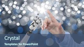  Presentation with robot - Beautiful presentation theme featuring composite of human and robot backdrop and a ocean colored foreground