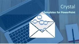  Presentation with laptop wireless - PPT theme featuring composite-of-icons-with-open background and a ocean colored foreground