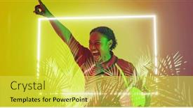  Presentation with female sport - Presentation theme with composite-of-illuminated-square background and a yellow colored foreground