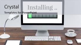  Presentation with computer vision abstract digital eye - Slides featuring composite of installing progress status background and a light gray colored foreground