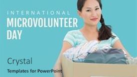  Presentation with text box - Slide set having composite-of-international-microvolunteer-day background and a light blue colored foreground