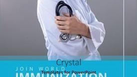  Presentation with medical vaccine - PPT theme enhanced with composite-of-join-world-immunization background and a teal colored foreground